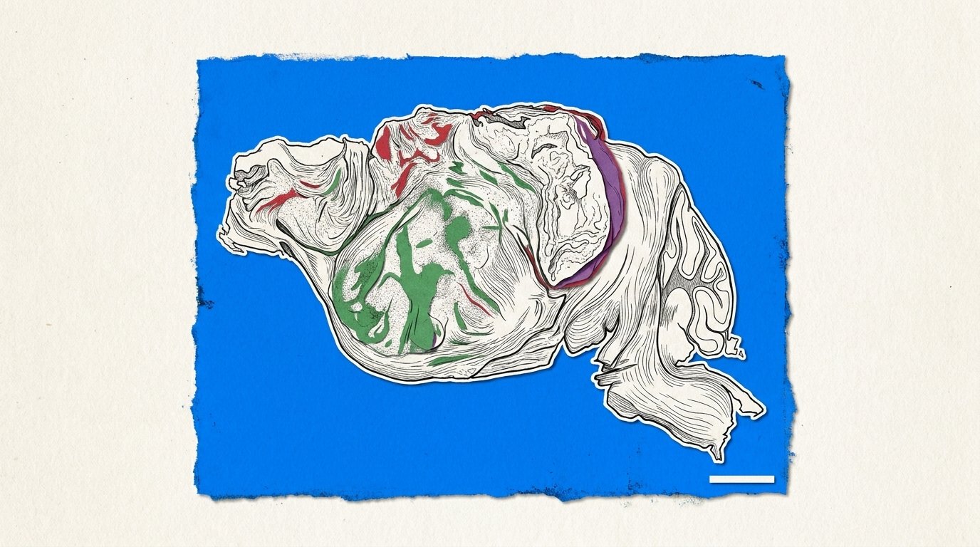 Ilustración de neuronas humanas integradas en el cerebro de un ratón de laboratorio