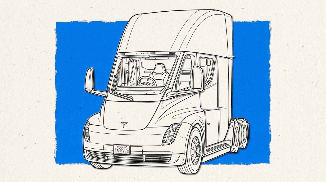 Camión eléctrico Tesla Semi en una línea de producción industrial