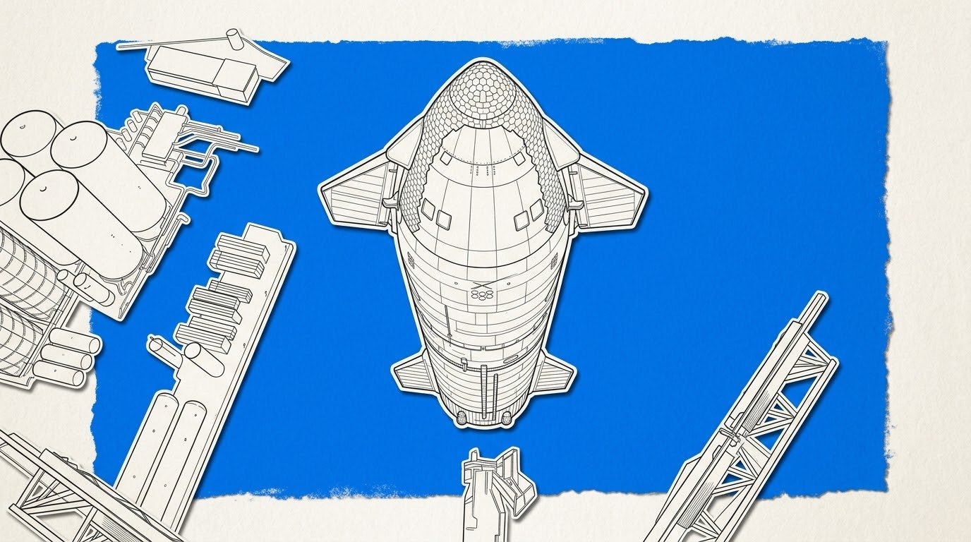 El megacohete Starship de SpaceX en la plataforma de lanzamiento