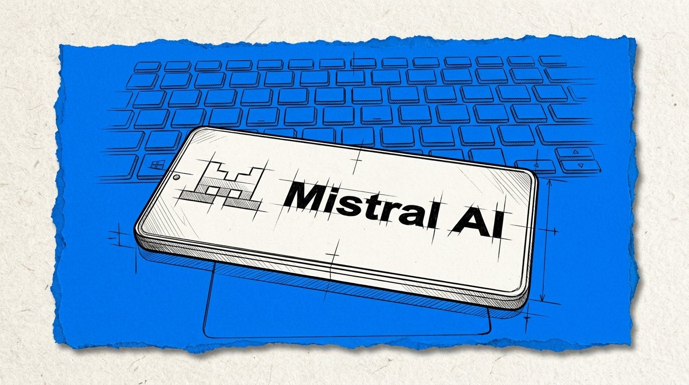 Logotipo de Mistral AI en la pantalla de un teléfono
