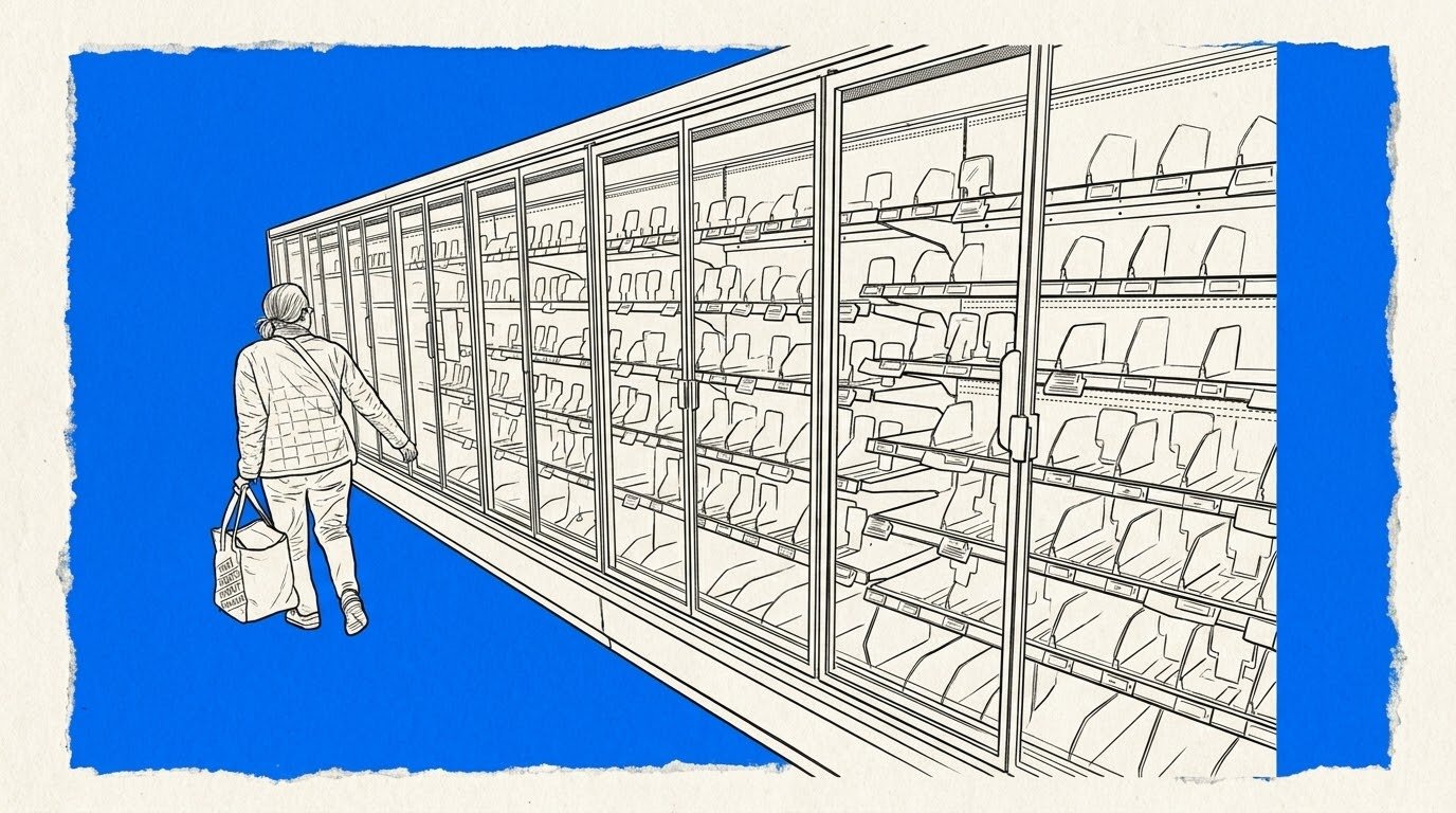 Refrigeradores comerciales de un supermercado con paneles de control