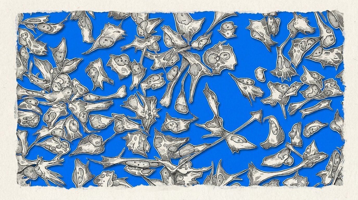 Ilustración de células humanas en un cultivo de laboratorio